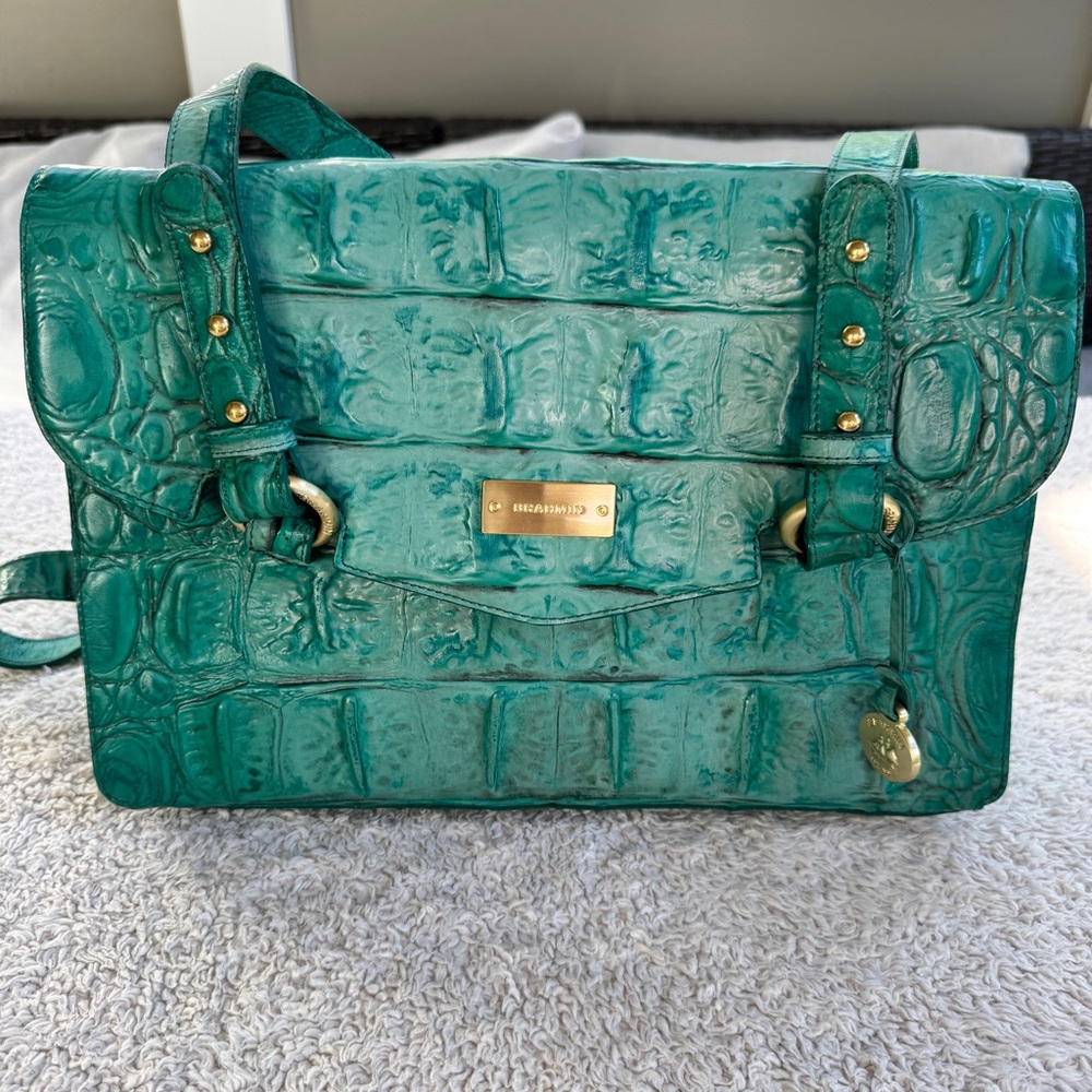 Brahmin Satchel Melbourne Collection Green Crocodile